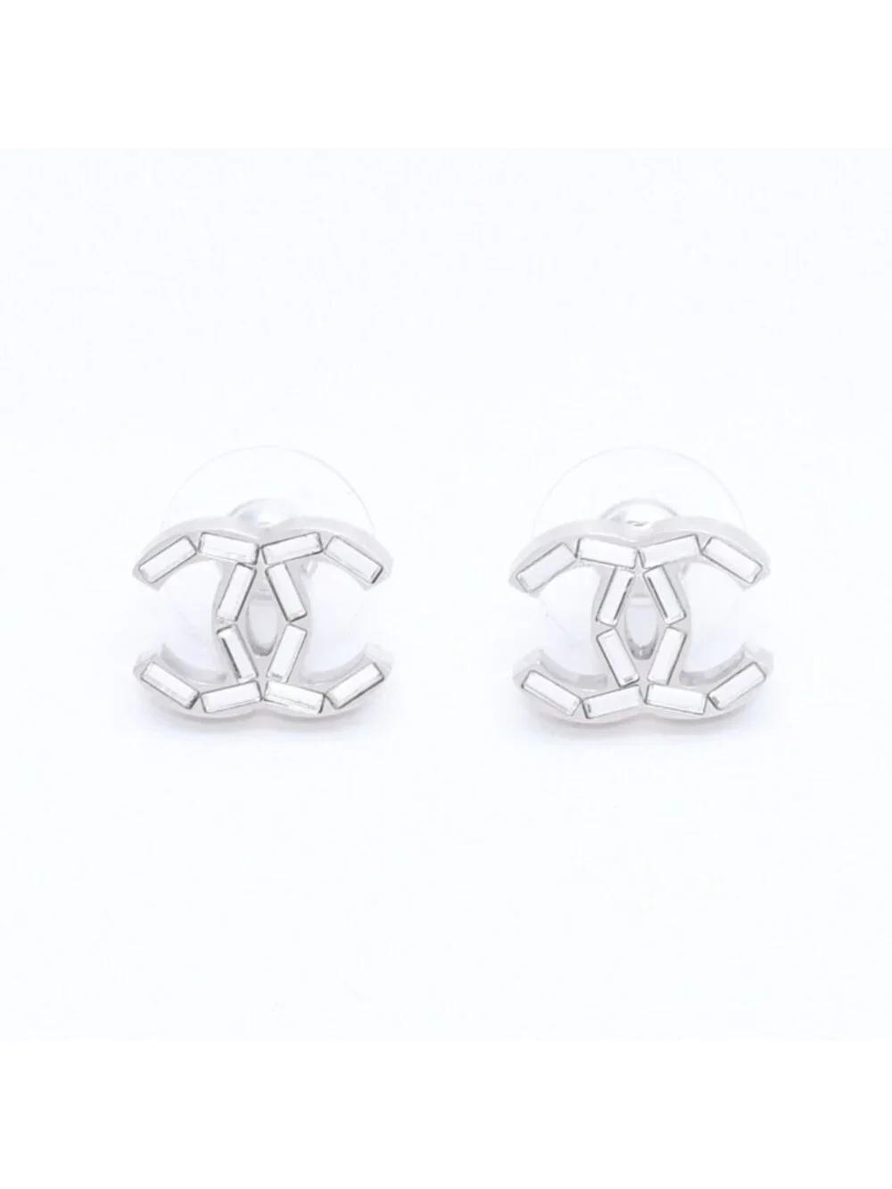 Chanel CC Logo Earrings 11 Rhinestone Metal Silver Clear